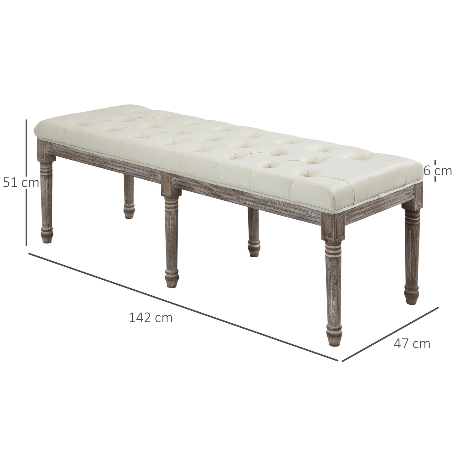 HOMCOM Polsterbank Sitzbank Vintage Bettbank mit Knöpfen Samtige Berührung Gummiholz Beige 142 x 47 x 51 cm