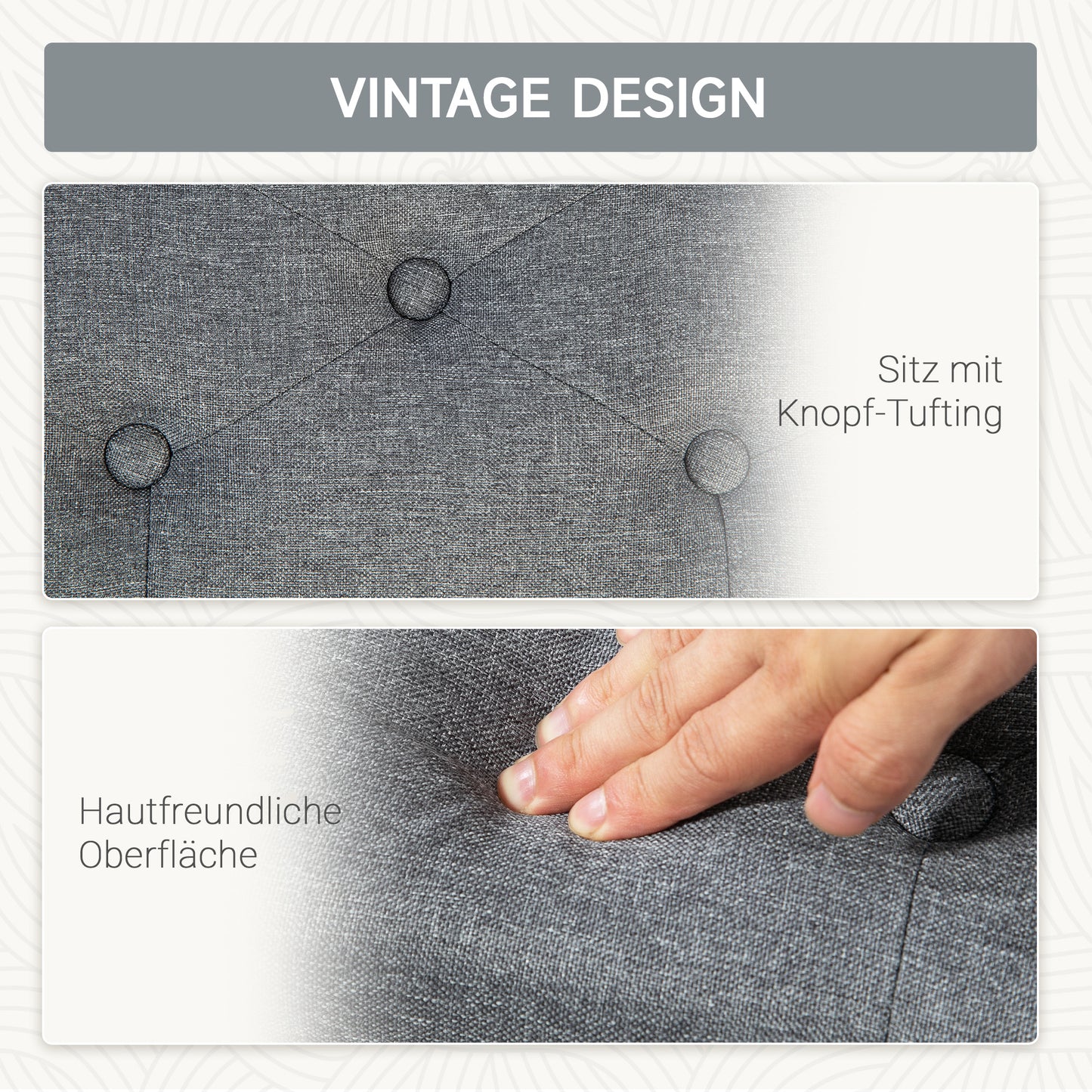 HOMCOM Sitzbank, Polsterbank mit Stauraum, leinenartiges Polyester, Kautschukholz, 100 x 40 x 44 cm, Hellgrau