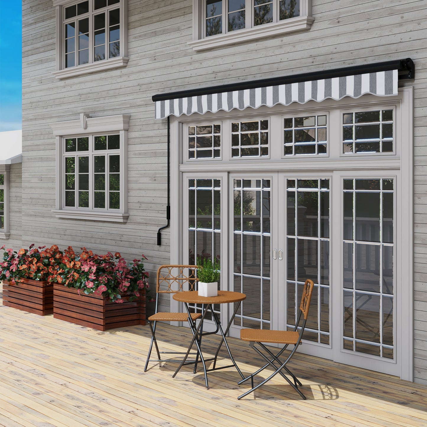 Outsunny Sonnenmarkise Markise Terrassenmarkise, wetterbeständig, 1 Handkurbel, 350 x 250 x 150 cm, Grau + Weiß