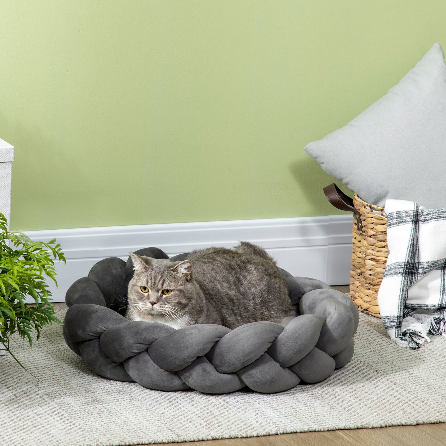 PawHut Haustierbett inkl. Kissen, Katzenbett, Hundekorb, tvättstång, 55 cm x 55 cm x 14 cm, Grau