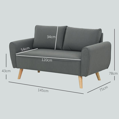 HOMCOM Zweisitzer-Sofa, Stoffcouch, 2 Rückenkissen, Cordbezug, 145 x 75 x 78 cm, Anthrazit