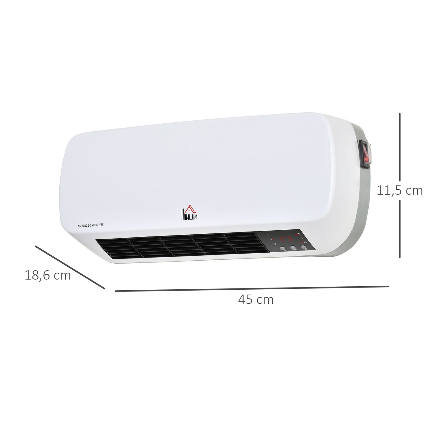 HOMCOM Heizlüfter zur Wandmontage 2000W mit Fernbedienung 2 Heizmodus LED-Display 12h Timer für Badezimmer
