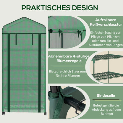 Outsunny Folien-Gewächshaus, Treibhaus, Mini-Gewächshaus, Pflanzenhaus, Frühbeet, 4 Regalfächer, 69 x 50 x 165 cm, Grün