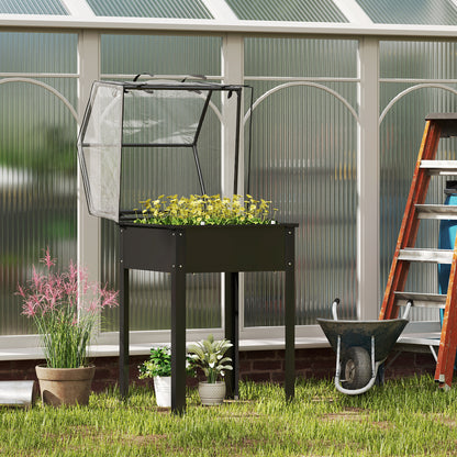 Outsunny Hochbeet mit Gewächshaus-Dach, Erhöhte Pflanzenbox mit Ablauflöchern, 60 x 60 x 120 cm, Schwarz