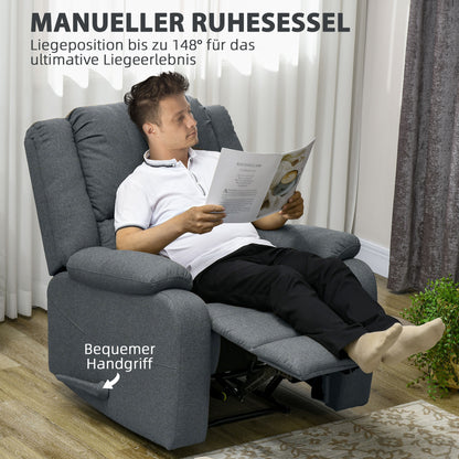 HOMCOM Relaxsessel, Liegefunktion und Fußstütze, verstellbar, bis 150 kg, Stahlrahmen, 90 x 96 x 98 cm, Grau