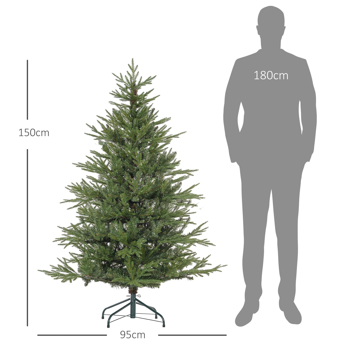 HOMCOM Weihnachtsbaum 150 cm, realistisches Aussehen, Schnellaufbau, inkl. Ständer, feuersicherer Kunststoff