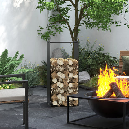 Outsunny Feuerholzgestell, 2 Tragegriffe, Stahlrahmen, bis 30kg, 37x30x90cm, Schwarz