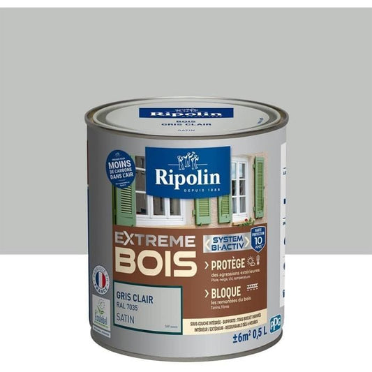 RIPOLIN Satin Wood Paint High Protection 10 years which Protects and Magnifies your Wood - Light gray