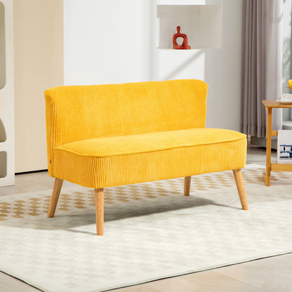 HOMCOM Zweisitzer-Sofa, elegantes Skandi Design, massiver Holzrahmen, bis 150 kg, 117 x 56,5 x 77 cm, Gelb