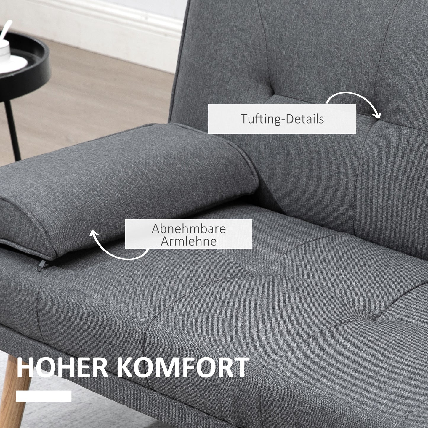 HOMCOM Schlafsofa im Skandi-Design, 3-Sitzer-Sofa, 2 Kissen, Grau + Natur
