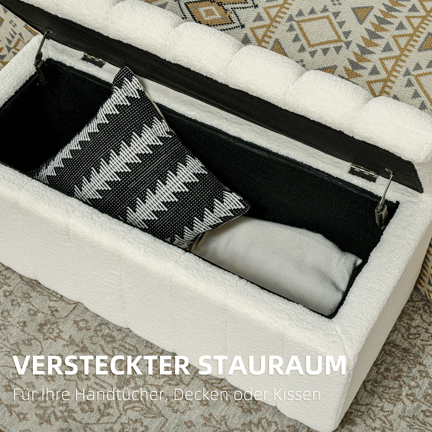 HOMCOM Polsterbank, Bettbank mit Stauraum, belastbar bis 120kg, 102x45x46cm, Cremeweiß