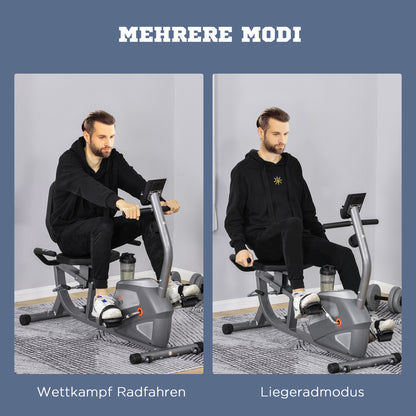 HOMCOM Liegeergometer mit LCD-Anzeige 8 stufig einstellbarem Magnetwiderstand Liegeheimtrainer mit Herzfrequenzsensoren, verstellbarer Rückenlehne, Nutzergewicht bis 110 kg für zu Hause Gym