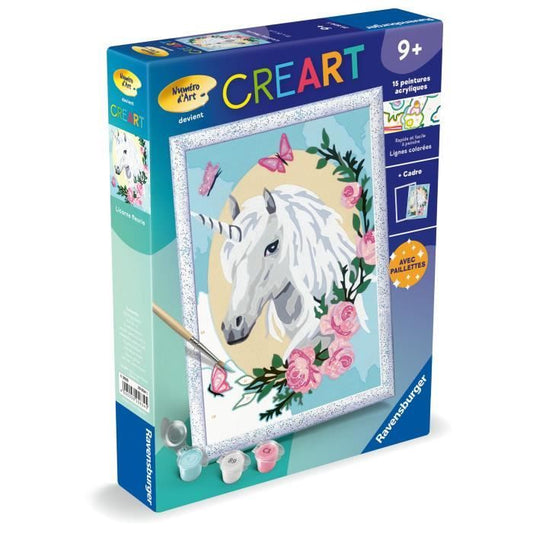 CreArt Kids 18x24cm Flowery Unicorn, Ages 9+, Paint by Numbers Kit, Art Number, 25834, Ravensburger
