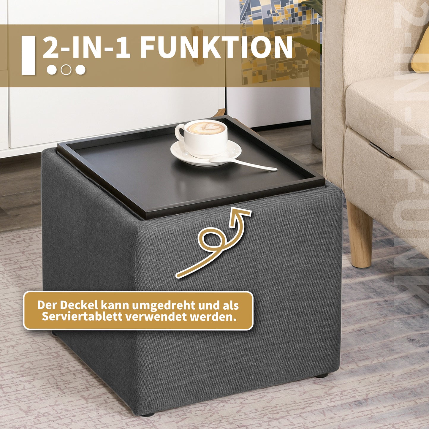 HOMCOM Sitzhocker mit Stauraum, Fußhocker, Polsterhocker, abnehmbarer Deckel, Bezug in Leinenoptik, 42 x 42 x 41 cm, Dunkelgrau