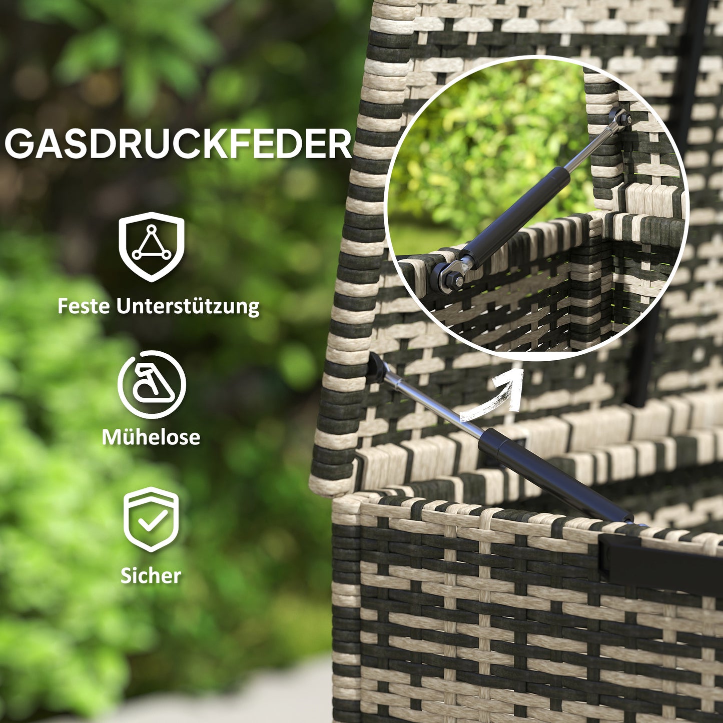 Outsunny Rattan Auflagenbox 350L 2-Ebenne Kissenbox mit Deckel Hebestangen Tragegriffe 118 x 57 x 69 cm Mischgrau