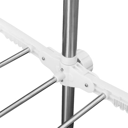 HOMCOM Turmwäscheständer ausziehbar Standtrockner mit 3 Ebenen, klappbare Flügel, Rollen, Wäschetrockner für Innen und Außen, Weiß, 83-136,5 x 45,5 x 154 cm