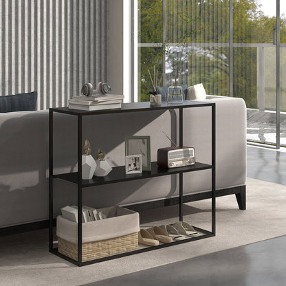 HOMCOM Konsolentisch, Sideboard, 2 Etagen, pulverbeschichteter Stahl, 90 x 30 x 75cm, schwarz