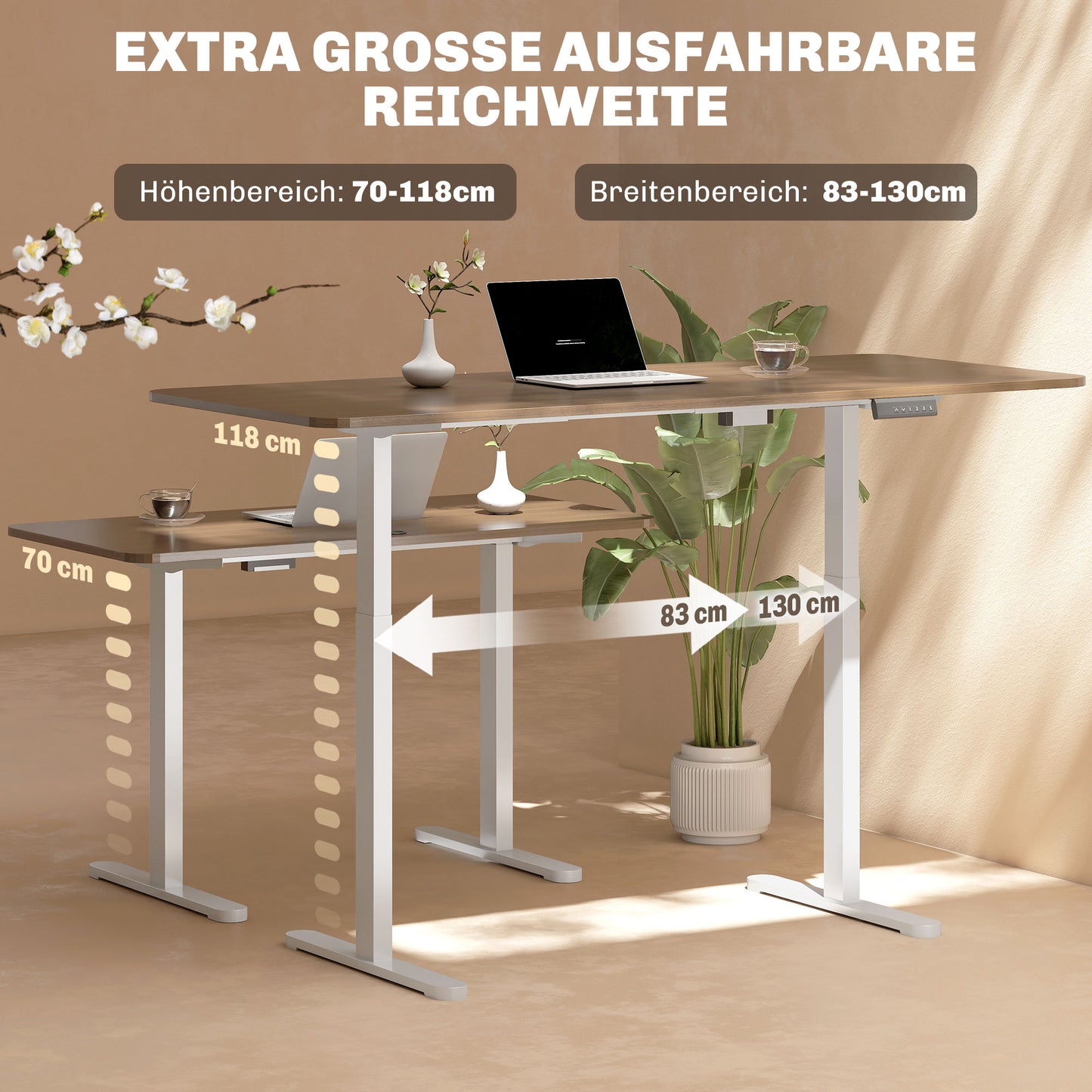 HOMCOM Elektrisches Schreibtischgestell, höhenverstellbar, mit Speicherfunktion, Stahl, Weiß