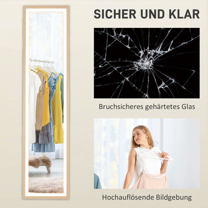 HOMCOM LED Ganzkörperspiegel, 40 x 160 cm, Touch-Steuerung, dimmbar, 3 Farben, Eiche