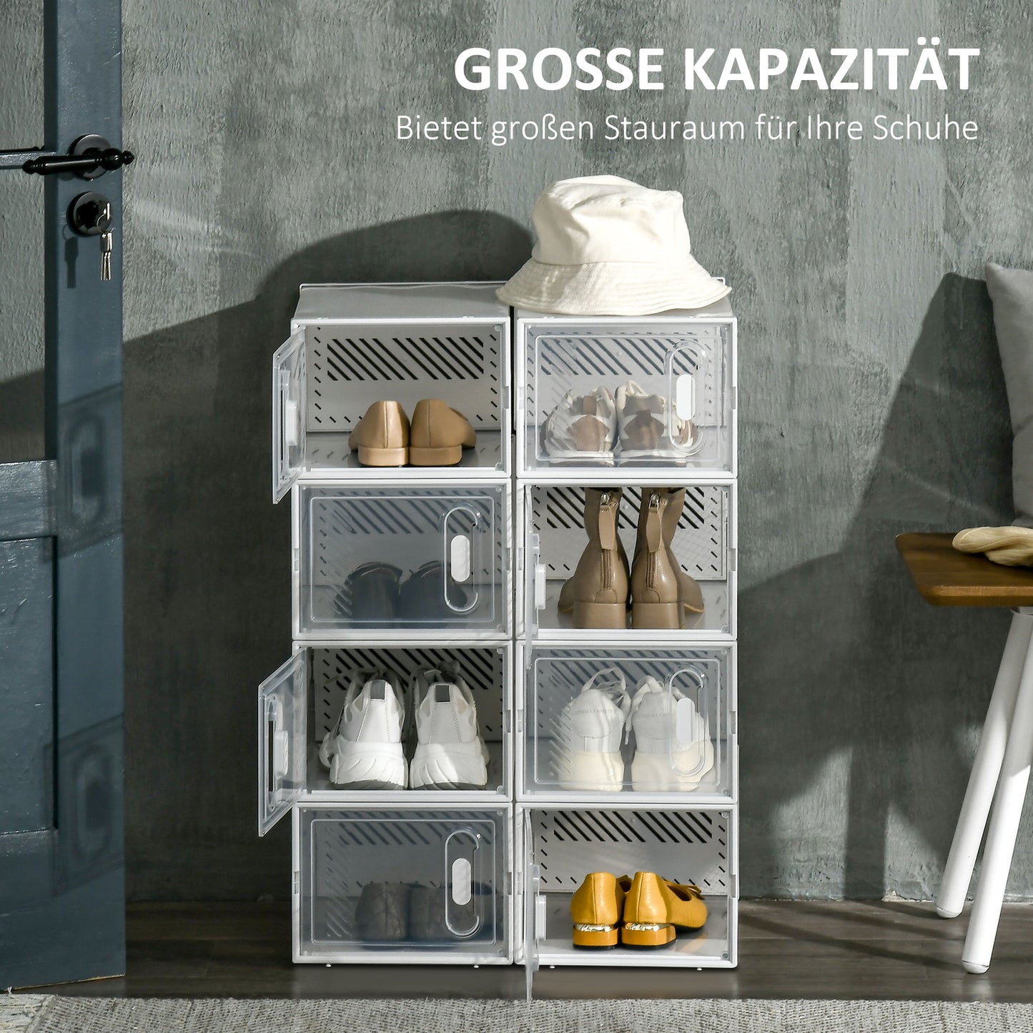 HOMCOM Modulares Regalsystem mit 8 Fächern, Steckregal, 25 cm x 35 cm x 19 cm, Transparent