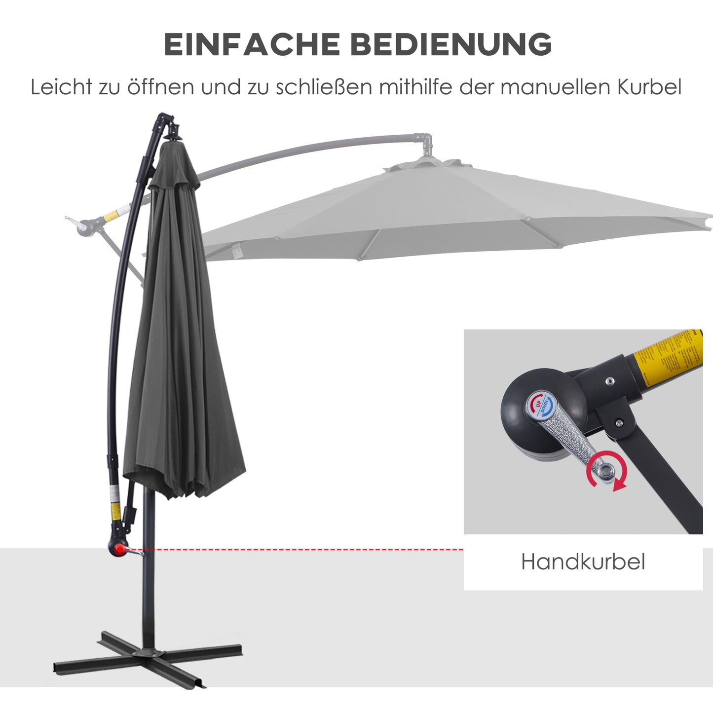 Outsunny Sonnenschirm mit Handkurbel Wetterbeständig 2,95 mx 2,95 mx 2,45 m Polyester Stahl Schwarz