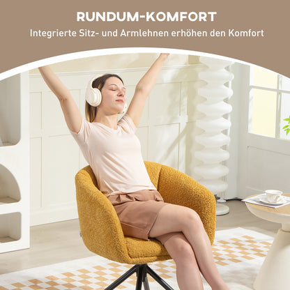 HOMCOM Sessel, Polsterstuhl mit bequemer Sitzschale, drehbar, kuscheliger Bezug, bis 120 kg, Gelb
