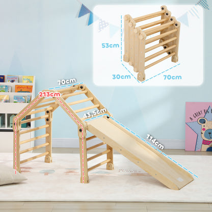 AIYAPLAY Klettergerüst 3-in-1, faltbar, Leiter & Rutsche/Kletterwand, Holz, für Kinder 1,5-4 Jahre