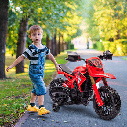 AIYAPLAY Elektro-Motorrad für Kinder, 6V Batterie-Antrieb, Stützräder, Hupe, Startgeräusch, 3-8 Jahre, Rot