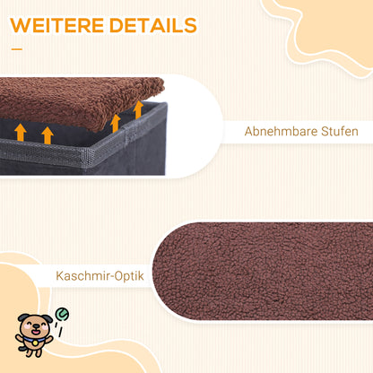 PawHut Haustiertreppe Katzentreppe Hundetreppe Faltbar 3 Stufen Tiertreppe mit Staurum für Katzen und Hunde MDF Schwarz 40 x 54 x 48 cm