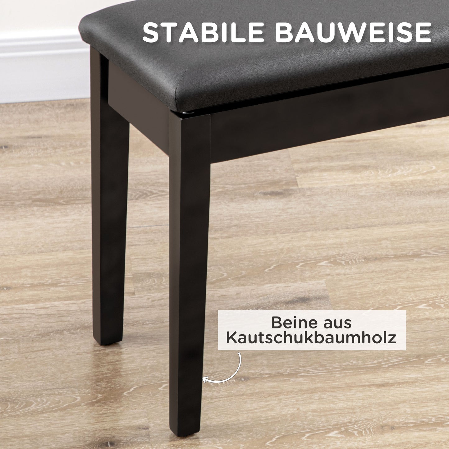 HOMCOM Klavierbank, Pianobank für 1 Person, gepolstert, Holzbeine, Schwarz