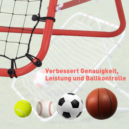 HOMCOM Rebounder für Fußball, 84 x 84 cm Fussball Rebounder mit stufenlos verstellbarem Winkel, Kickback Rückprallwand Fußballtor für Jugendliche Schuss-, Pass- und Ballannahmetraining Rot