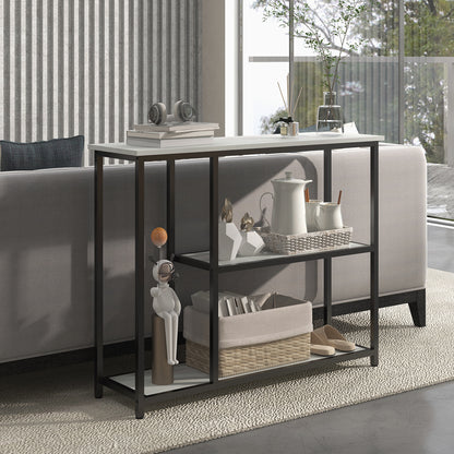 HOMCOM Konsolentisch im Industriedesign, 2 Regale, Marmor-Optik, Schwarz + Weiß