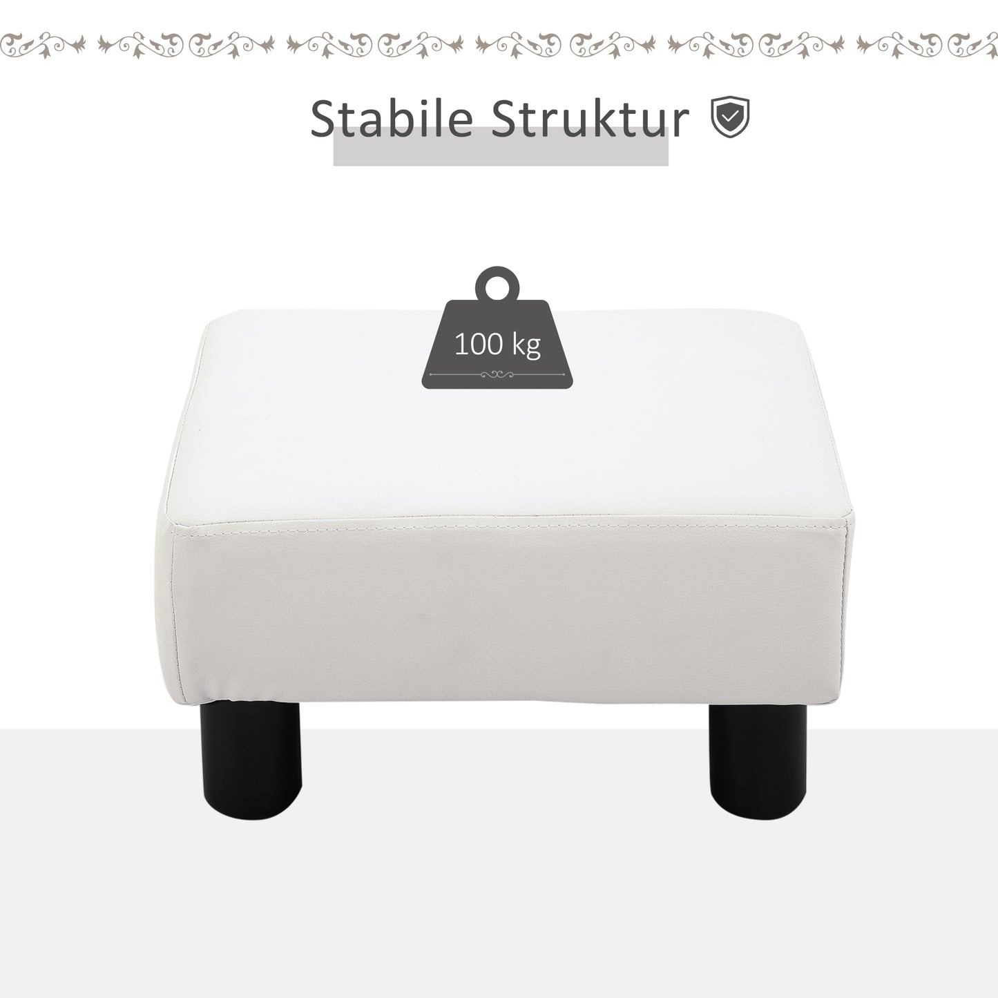 HOMCOM Sitzhocker Hocker mit Kunstleder Moderner Fußhocker Kunstlederhocker Ottomane für Schlafzimmer, Wohnzimmer, Weiß