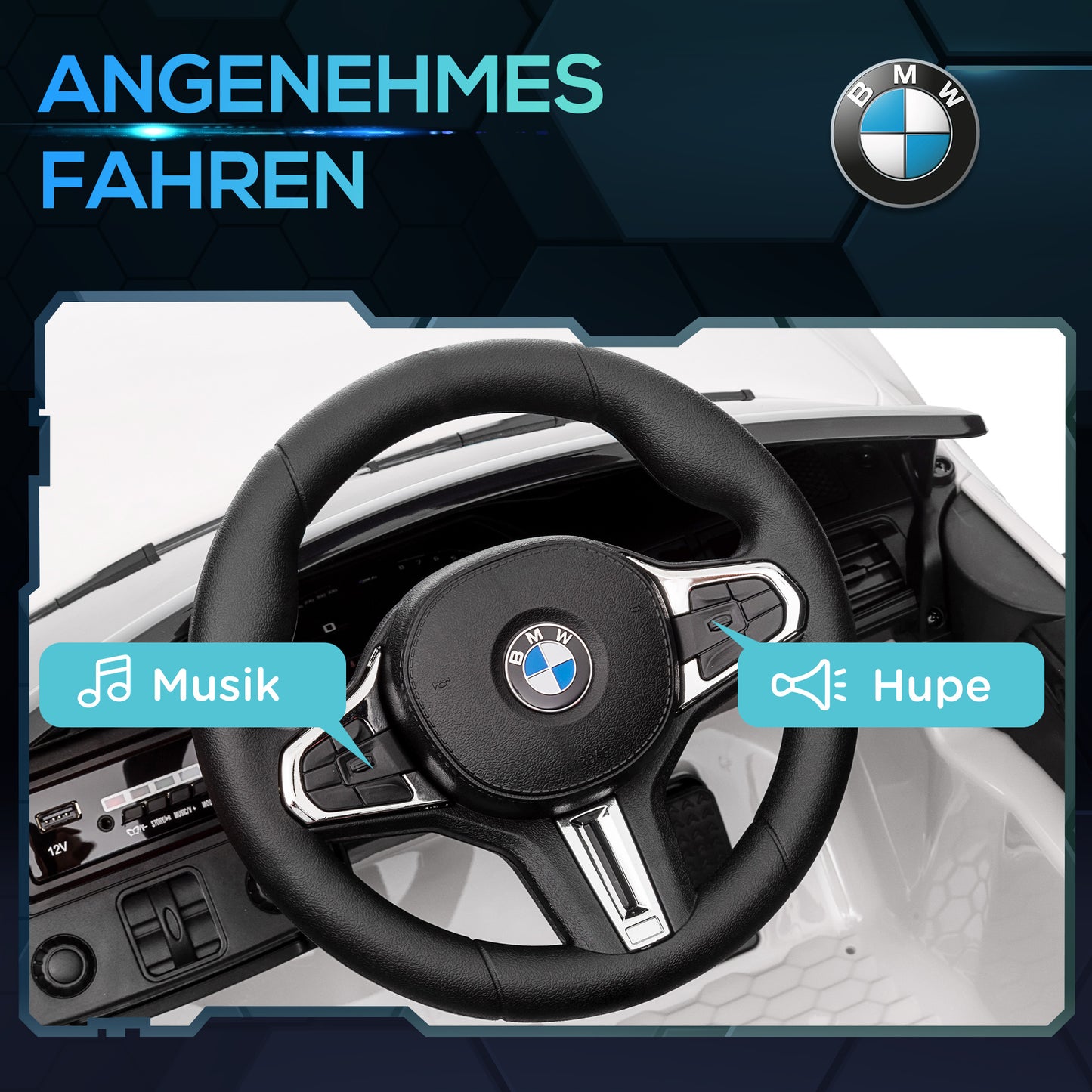 AIYAPLAY Elektro Kinderauto BMW M4, Sound & Licht, 3-5 km/h, inkl. Fernsteuerung, für 3-5 Jahre, Weiß