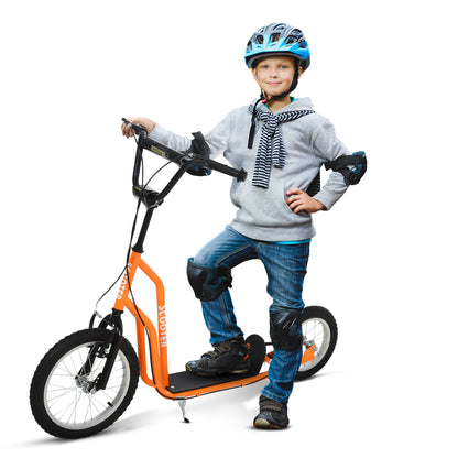 HOMCOM Kinderroller ab 5 jahre Scooter Tretroller Cityroller Kinder Roller Kickboard mit Luftreifen16/12 Zoll Orange 135 x 58 x 88-94 cm