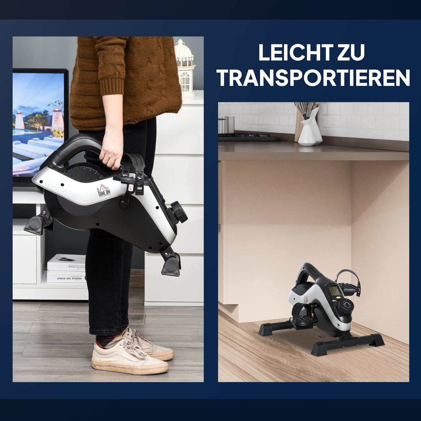 HOMCOM Mini Heimtrainer Pedaltrainer für Beintraining Pedal-Trainer mit Befestigungsgurt Anti-rutschmatte