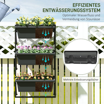 Outsunny er Set Blumentopf Pflanzkübel mit Löcher, 56x42 cm Pflanztöpfe, eckig Pflanztopf, Kunststoff Dunkelgrau