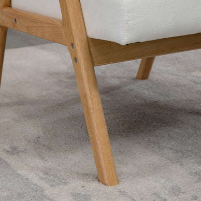 HOMCOM Polstersessel im Skandi-Design, Samtoptik, Massivholzrahmen, 68 x 74 x 82cm, Natur+Creme