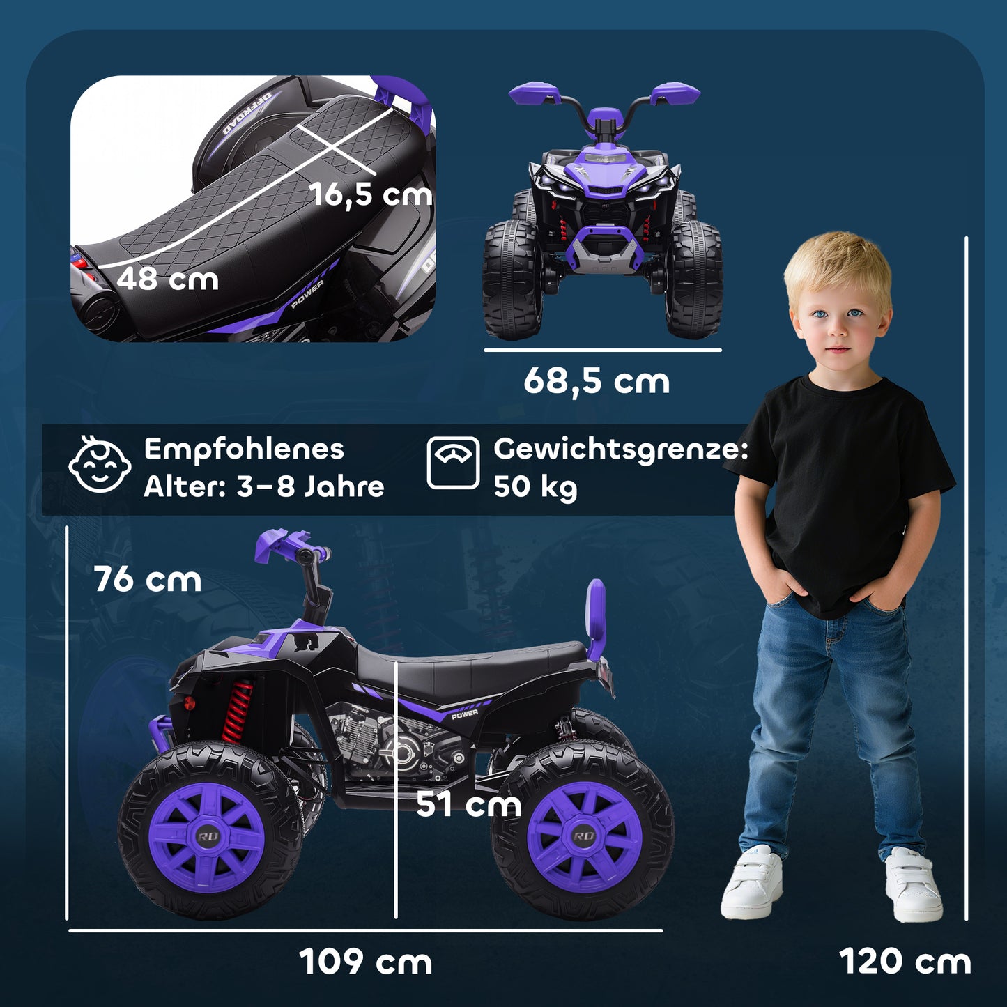 AIYAPLAY Kinder-Elektro-Quad, 24V Elektro-Fahrzeug mit 4 Rädern, Scheinwerfer, USB-Anschluss, MP3-Funktion, 6,5 km/h, 3-8 Jahre