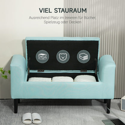 HOMCOM Sitzbank mit Stauraum, Polsterbank, belastbar bis 130 kg, Leinenoptik, Kautschukholz, 116 x 44 x 58 cm, Grün