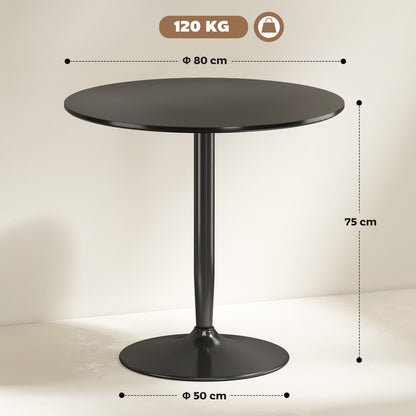 HOMCOM Esstisch für 2 Personen, runde Tischplatte Ø80 cm, MDF und Stahl, rutschfest, Schwarz, 75H cm