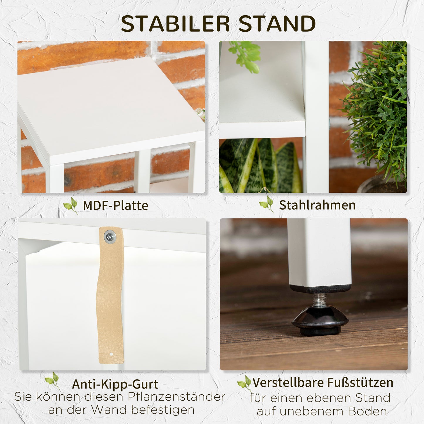 Outsunny Blumenständer, Pflanzenständer, 7 Ebenen, für Innen- und Außenbereiche, Stahl, weiß, 65 x 23 x 94,5cm