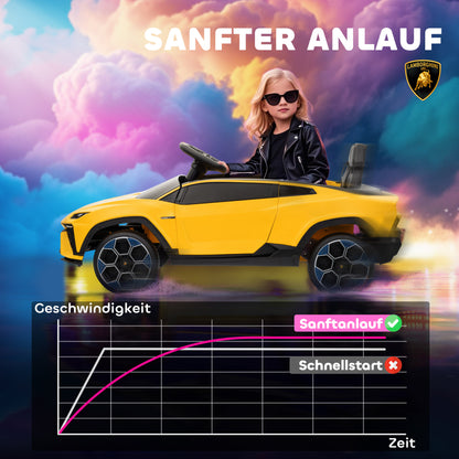 AIYAPLAY Kinder Elektroauto 12V Kinderauto mit 2,4 GHz Fernbedienung, 2 Motor, Hupe, LED, Musik, 101,5 x 49 x 43 cm, Gelb