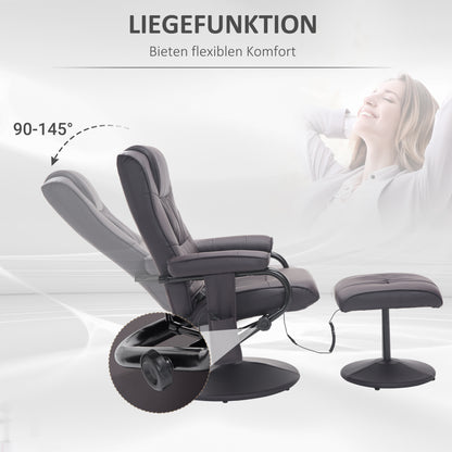 HOMCOM Massagesessel Relaxsessel, inkl. Fußhocker, 10 Vibrationspunkte, 1 Fernbedienung; 77 cm x 84 cm x 95 cm, Braun
