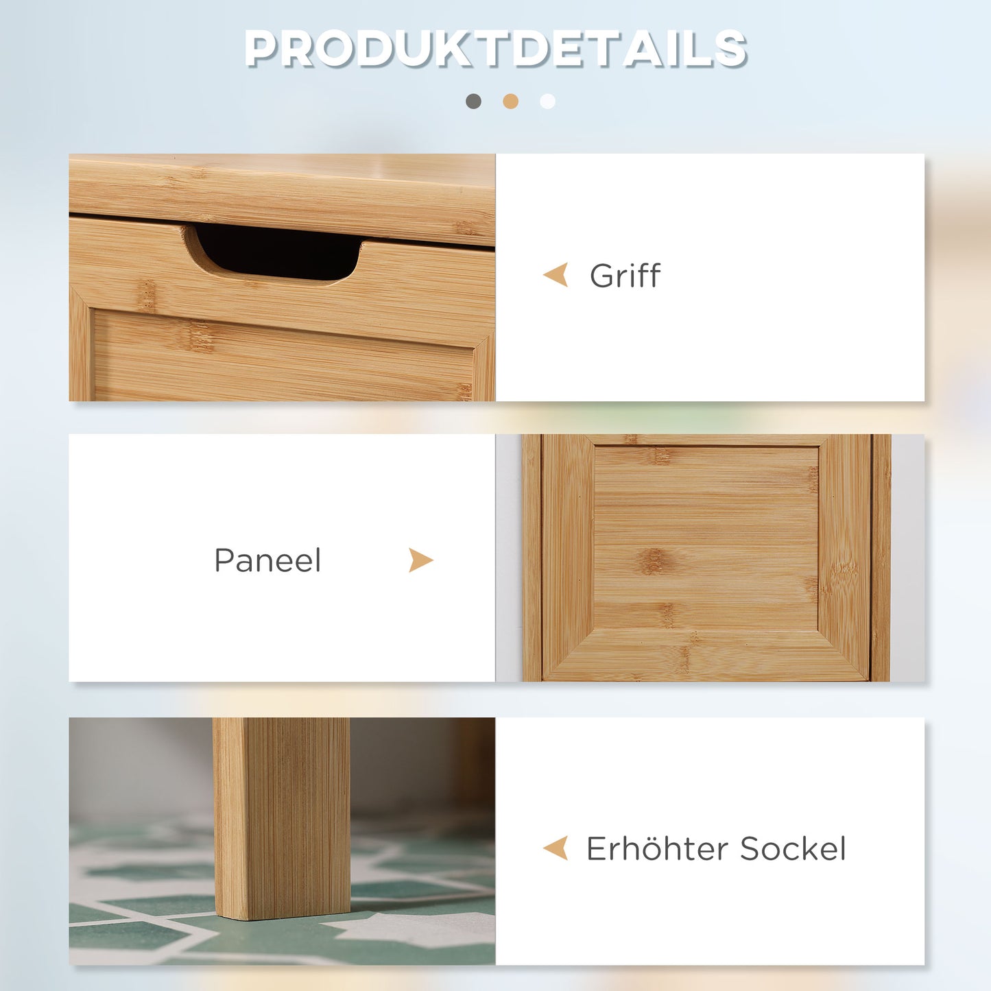 kleankin Badezimmerschrank aus Bambus, 1 Regal, 2 Schubladen, 30 cm x 30 cm x 90 cm; Natur