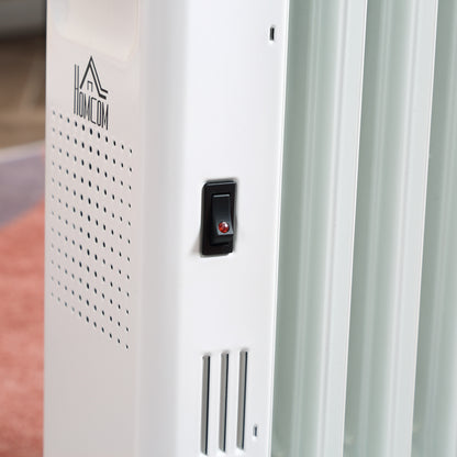 HOMCOM Ölheizung, 2500W, 3 Heizstufen, Zeitschaltuhr, frei beweglich, Stahl, weiß, 50,5 x 24 x 63 cm