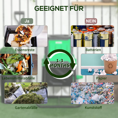 Outsunny Kompostbehälter, 65 Liter Komposter, drehbar, kompakt, 24 Belüftungslöcher, Stahl, Kunststoff, Grün+Schwarz