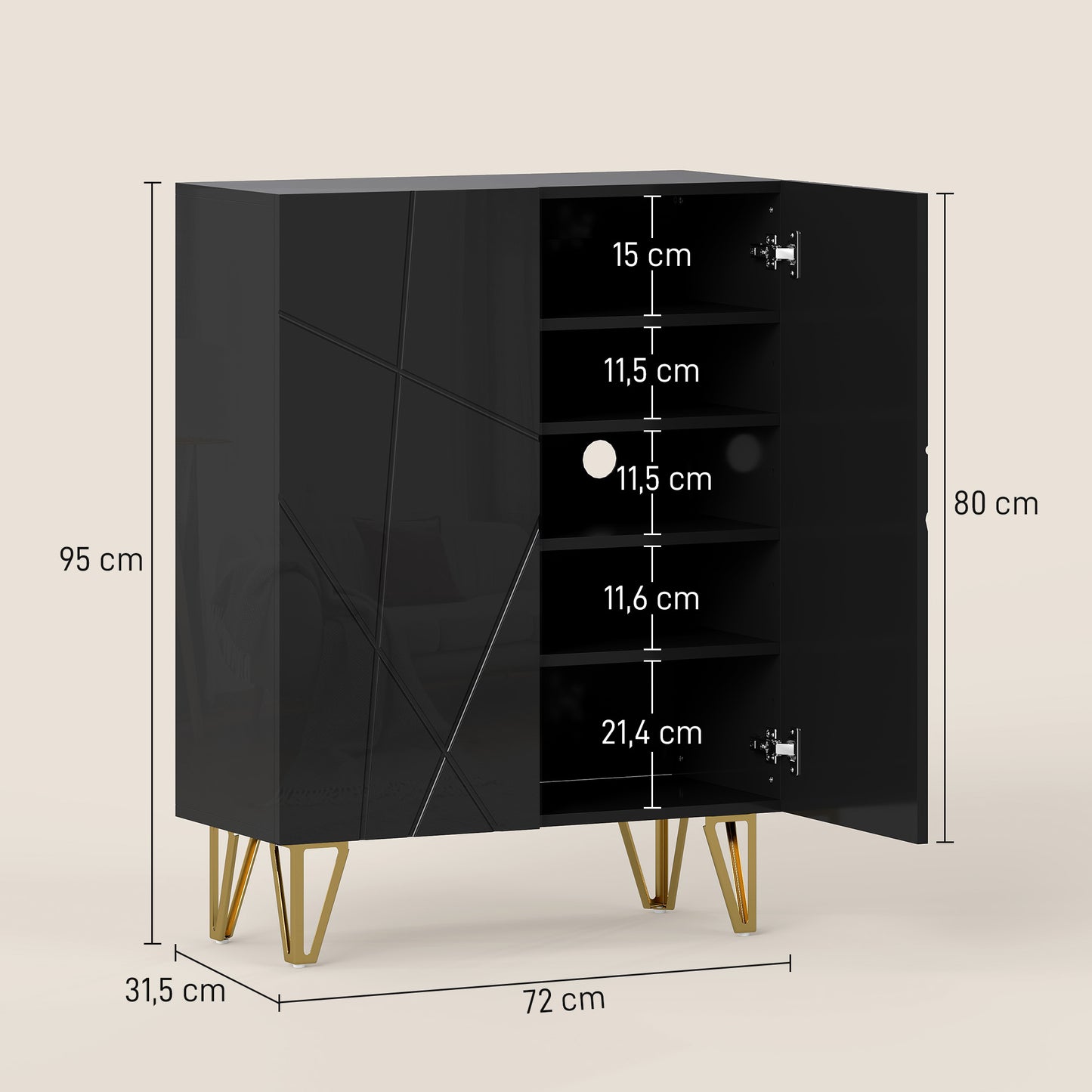 HOMCOM Schuhschrank mit 2 Türen, Schuhregal, Schuhaufbewahrung mit 3 Verstellbaren Ablagen 72 x 31,5 x 95 cm, Schwarz