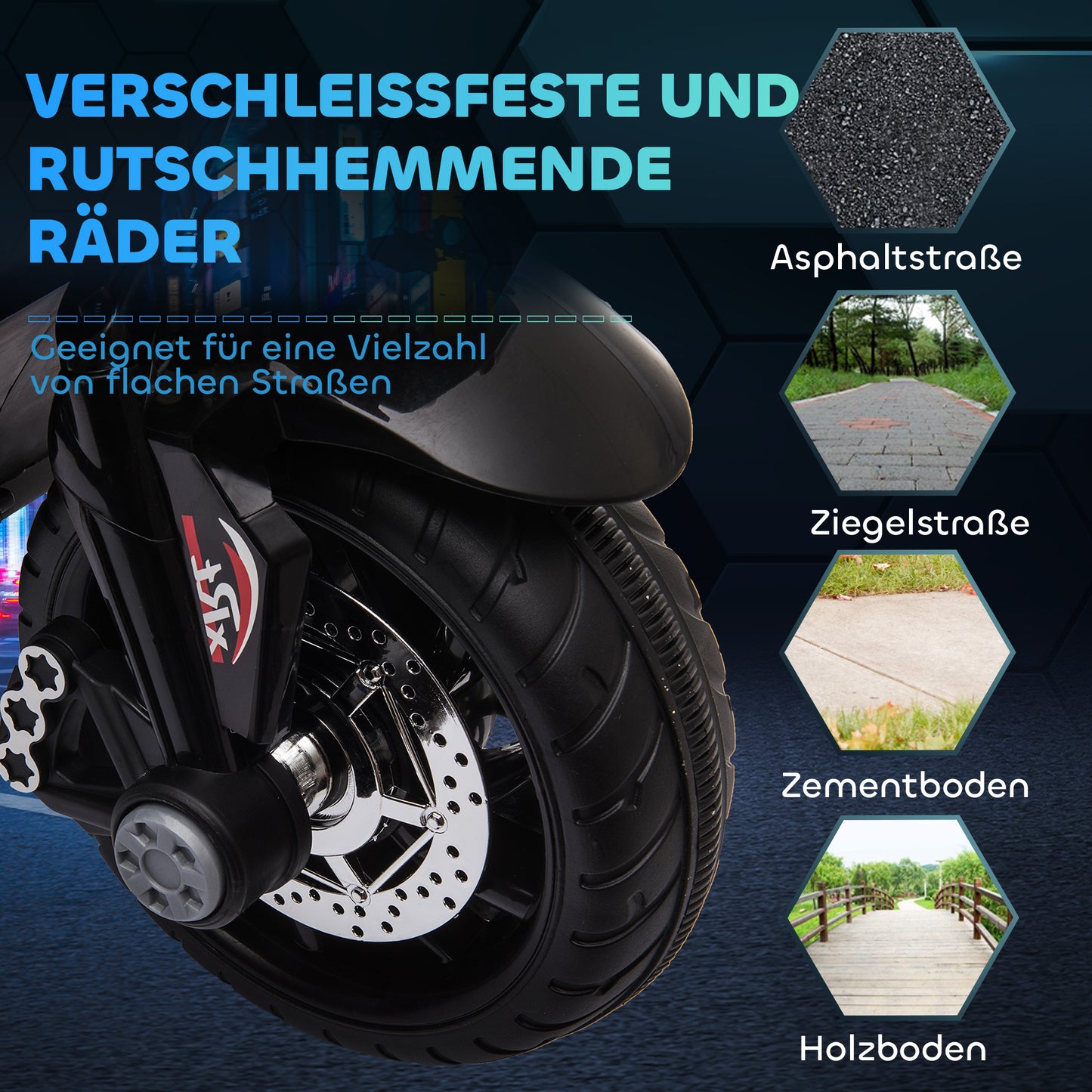 HOMCOM Elektro-Kindermotorrad, Lichter & Geräusche, 3 km/h, wiederaufladbar, Kunststoff & Metall, Schwarz/Weiß