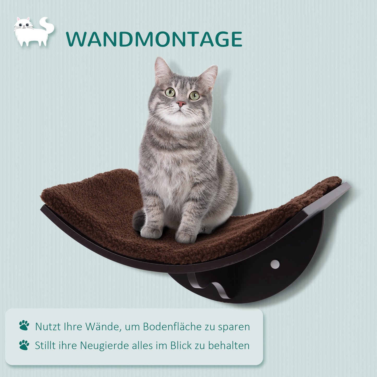 PawHut Katzenliege Katzen Wandliege Katzenbett Katzenregal Wandmontage Plüschauflage Braun 41 x 28 x 21 cm
